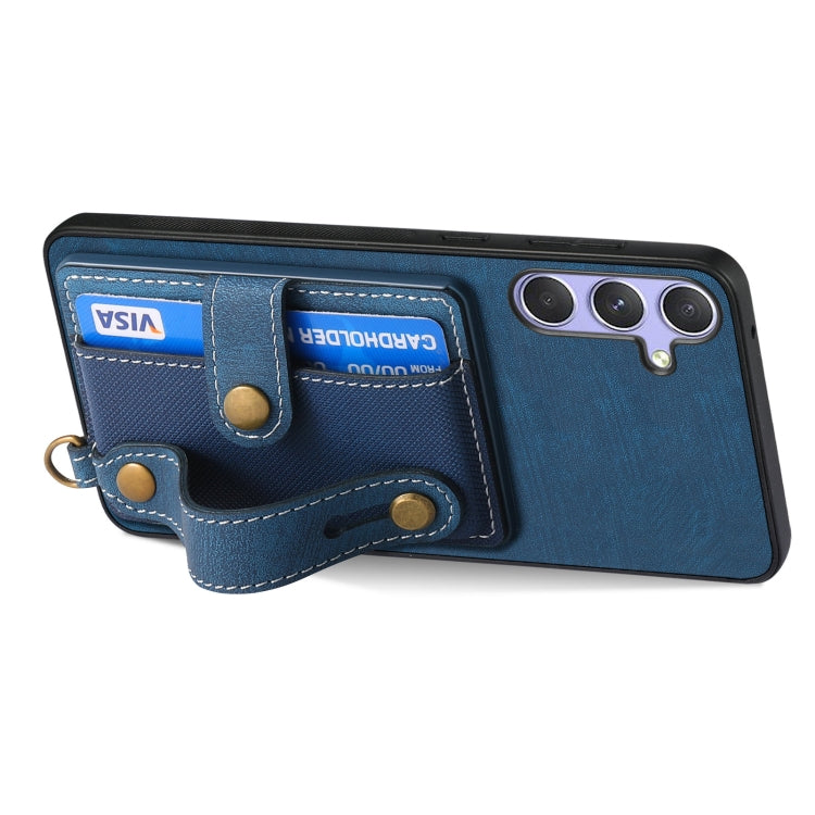 For Samsung Galaxy S25+ 5G Retro Cross Wristband Wallet Leather Back Phone Case(Blue) - Galaxy S25+ 5G Cases by PMC Jewellery | Online Shopping South Africa | PMC Jewellery | Buy Now Pay Later Mobicred