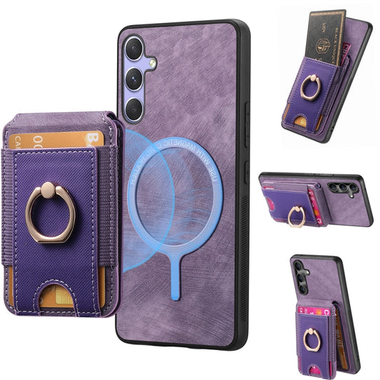 For Samsung Galaxy S25 5G Retro Splitable Magnetic Stand Card Bag Leather Phone Case(Purple) - Galaxy S25 5G Cases by PMC Jewellery | Online Shopping South Africa | PMC Jewellery | Buy Now Pay Later Mobicred