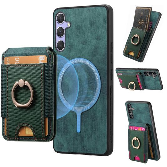 For Samsung Galaxy S25+ 5G Retro Splitable Magnetic Stand Card Bag Leather Phone Case(Green) - Galaxy S25+ 5G Cases by PMC Jewellery | Online Shopping South Africa | PMC Jewellery | Buy Now Pay Later Mobicred