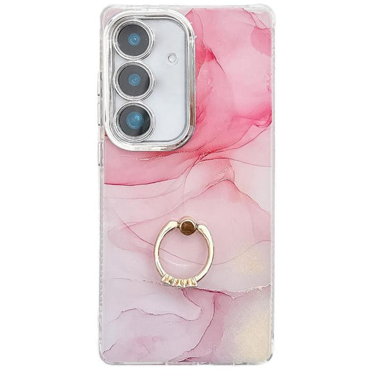 For Samsung Galaxy S25 5G Electroplated Marble Texture Ring Holder Phone Case(Pink S2) - Galaxy S25 5G Cases by PMC Jewellery | Online Shopping South Africa | PMC Jewellery | Buy Now Pay Later Mobicred