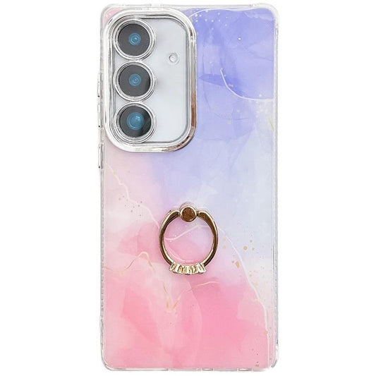 For Samsung Galaxy S25 5G Electroplated Marble Texture Ring Holder Phone Case(Purple Pink S14) - Galaxy S25 5G Cases by PMC Jewellery | Online Shopping South Africa | PMC Jewellery | Buy Now Pay Later Mobicred