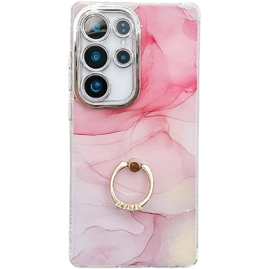 For Samsung Galaxy S25 Ultra 5G Electroplated Marble Texture Ring Holder Phone Case(Pink S2) - Galaxy S25 Ultra 5G Cases by PMC Jewellery | Online Shopping South Africa | PMC Jewellery | Buy Now Pay Later Mobicred