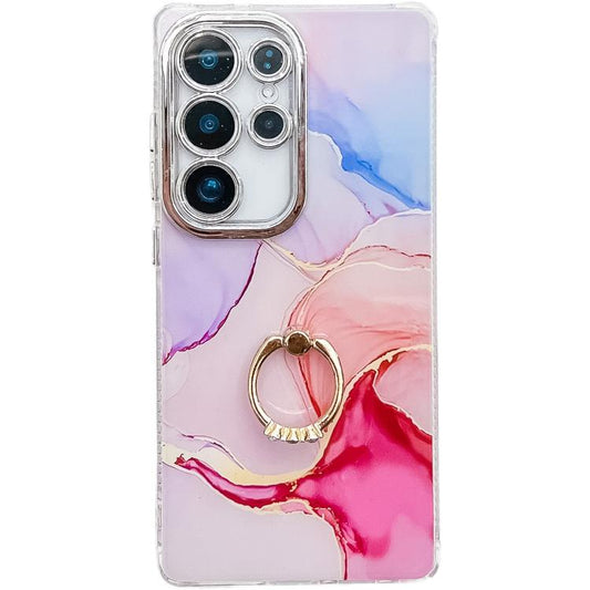 For Samsung Galaxy S25 Ultra 5G Electroplated Marble Texture Ring Holder Phone Case(Red S7) - Galaxy S25 Ultra 5G Cases by PMC Jewellery | Online Shopping South Africa | PMC Jewellery | Buy Now Pay Later Mobicred