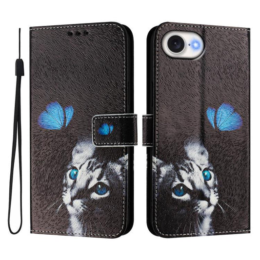 For iPhone 16e ENKAY Painted Leather Phone Case with Card Slots ＆ Holder(Cat Pattern) - iPhone 16e Cases by ENKAY | Online Shopping South Africa | PMC Jewellery | Buy Now Pay Later Mobicred