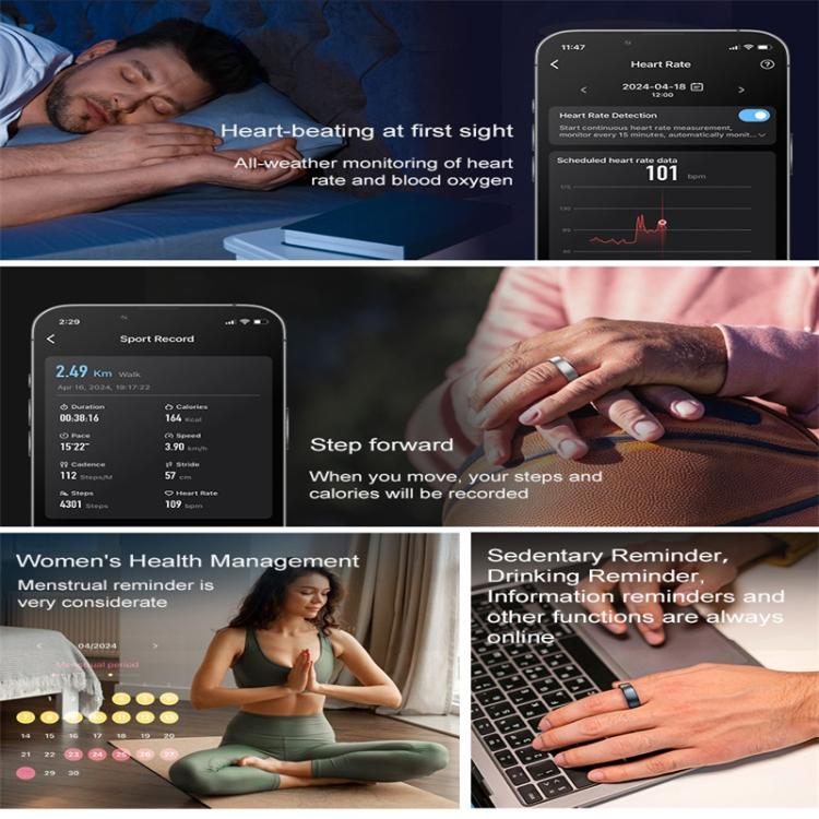 R10 SIZE 7 Smart Ring, Support Heart Rate / Blood Oxygen / Sleep / Multiple Sports Modes(Silver) - free shipping - PMC TechLife - Order now!