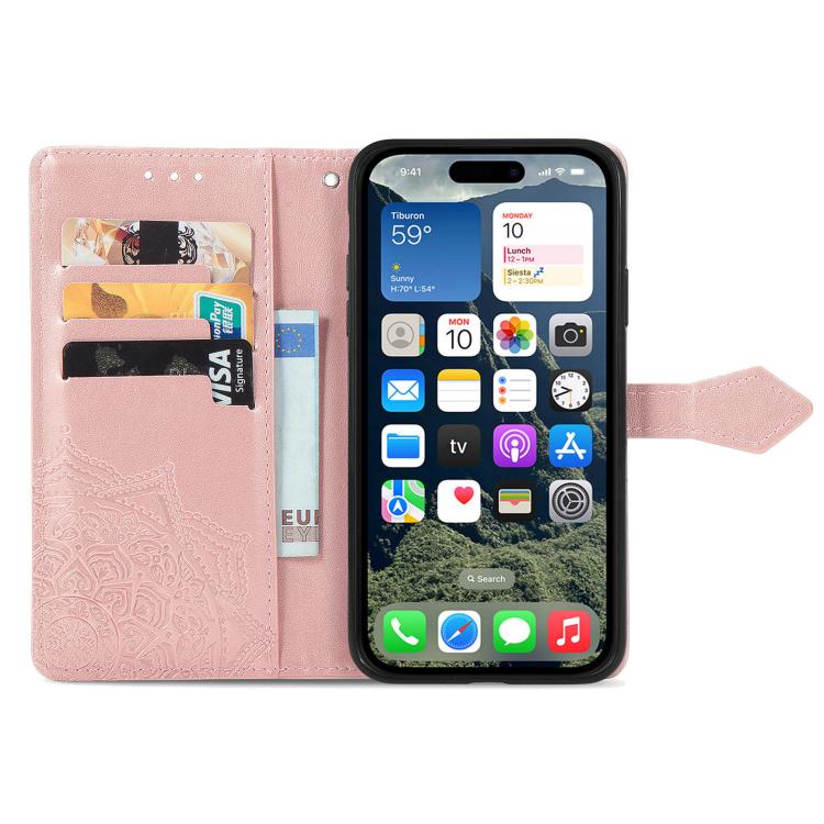 For iPhone 16e Mandala Flower Embossed Leather Phone Case(Rose Gold) - free shipping - PMC TechLife - Order now!