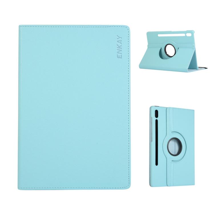 For Samsung Galaxy Tab S10 Ultra / S9 Ultra ENKAY 360 Degree Rotation Litchi Leather Smart Tablet Case(Light Blue) - free shipping - PMc TechLife - Order now!