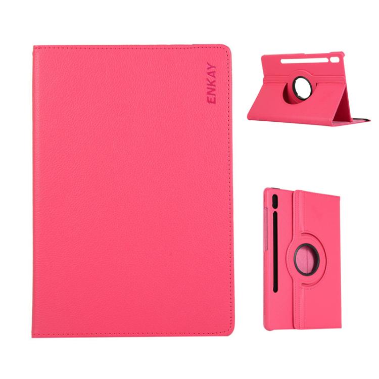 For Samsung Galaxy Tab S10 Ultra / S9 Ultra ENKAY 360 Degree Rotation Litchi Leather Smart Tablet Case(Rose Red) - free shipping - PMc TechLife - Order now!
