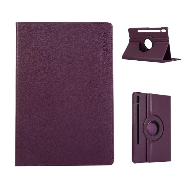 For Samsung Galaxy Tab S10 Ultra / S9 Ultra ENKAY 360 Degree Rotation Litchi Leather Smart Tablet Case(Dark Purple) - free shipping - PMc TechLife - Order now!