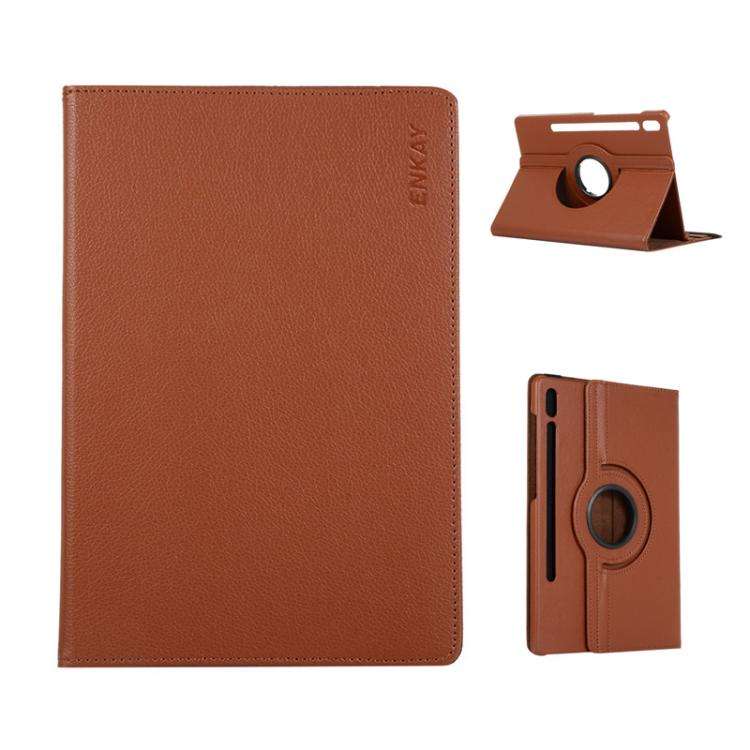 For Samsung Galaxy Tab S10 Ultra / S9 Ultra ENKAY 360 Degree Rotation Litchi Leather Smart Tablet Case(Brown) - free shipping - PMc TechLife - Order now!