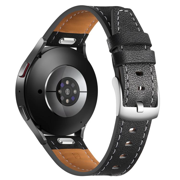 22mm Push Button Silver Steel Buckle Genuine Leather Watch Band(Black) - free shipping - PMC TechLife - Order now!