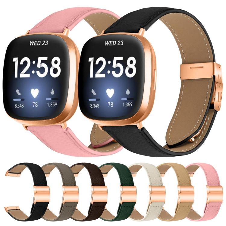 For Fitbit Versa 3 / 4 Lychee Texture Rose Gold Turtle Back Buckle Leather Watch Band(Camel) - free shipping - PMC TechLife - Order now!