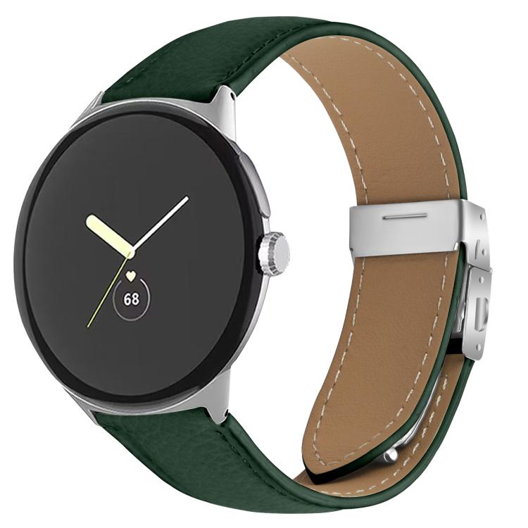 For Google Pixel Watch / Watch 2 / 3 41mm Lychee Texture Silver Turtle Back Buckle Leather Watch Band(Green) - free shipping - PMC TechLife - Order now!