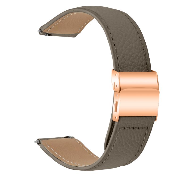 20mm Lychee Texture Rose Gold Turtle Back Buckle Leather Watch Band(Gray) - free shipping - PMC TechLife - Order now!