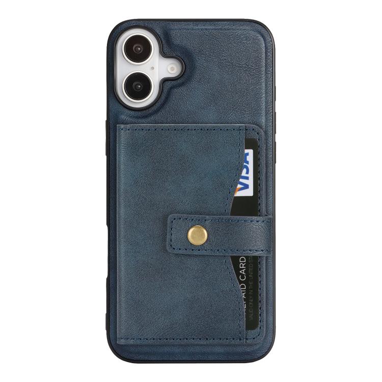 For iPhone 17 Kalebol Magnetic Button Card Bag MagSafe Ring Leather Phone Case(Blue) - iPhone 17 Cases by Kalebol | Online Shopping South Africa | PMC TechLife | Buy Now Pay Later Mobicred