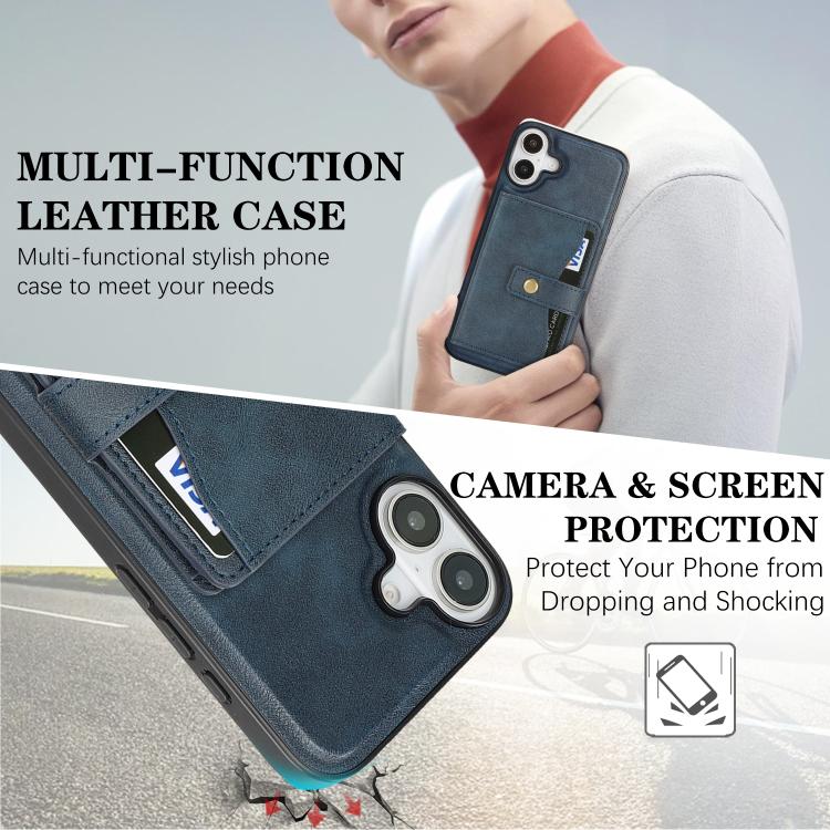 For iPhone 17 Kalebol Magnetic Button Card Bag MagSafe Ring Leather Phone Case(Blue) - iPhone 17 Cases by Kalebol | Online Shopping South Africa | PMC TechLife | Buy Now Pay Later Mobicred