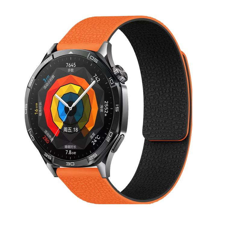 20mm Lychee Texture Soft Magnetic Silicone Watch Band(Orange Black) - free shipping - PMC TechLife - Order now!