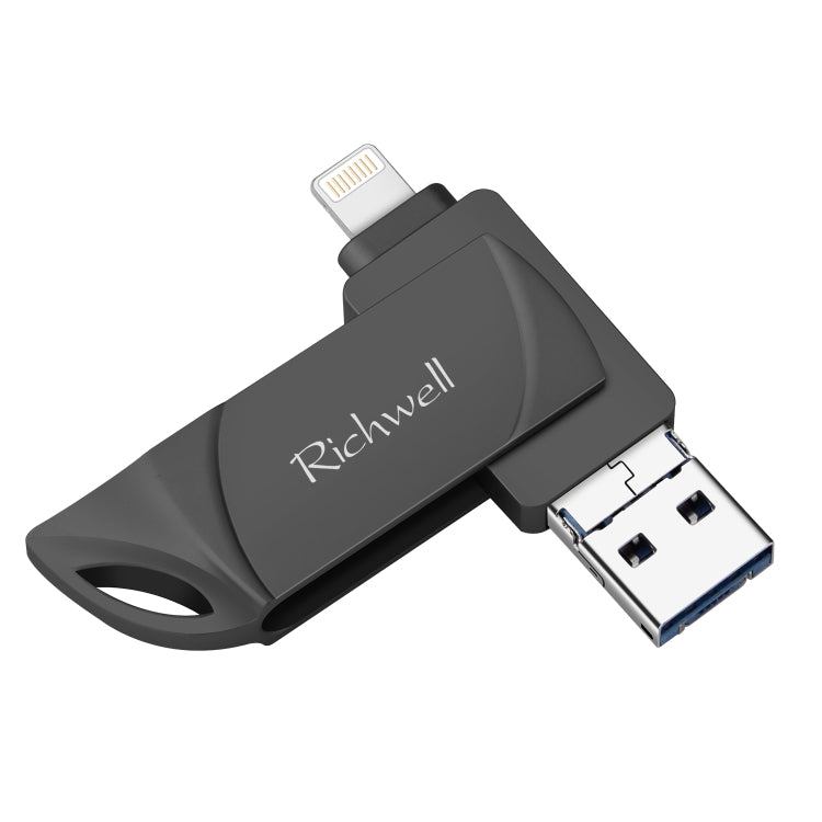 Richwell  DXZ128 USB Flash Disk 128G 3 in 1 Micro USB + 8 Pin + USB 3.0 Compatible IPhone & IOS(Black) - free shipping - PMC Jewellery - Order now!