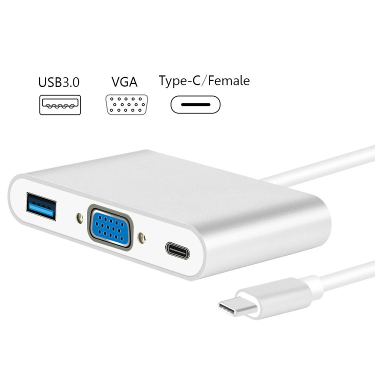 USB Type C to VGA 3-in-1 Hub Adapter supports USB Type C tablets and laptops for Macbook Pro / Google ChromeBook(Silver) - Cable & Adapters by PMC Jewellery | Online Shopping South Africa | PMC Jewellery