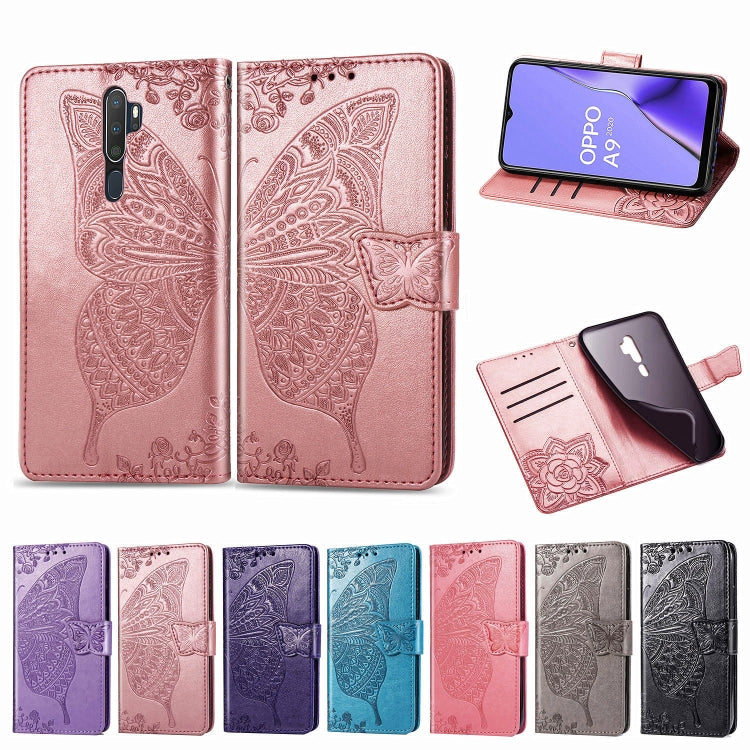 For OPPO A5 (2020) / A9 (2020) Butterfly Love Flower Embossed Horizontal Flip Leather Case with Bracket Lanyard Card Slot Wallet(Dark Purple) - OPPO Cases by PMC Jewellery | Online Shopping South Africa | PMC Jewellery | Buy Now Pay Later Mobicred