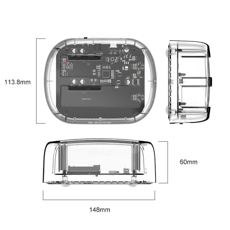 ORICO 6239C3 2.5/3.5inch 2 Bay Transparent Type-C Hard Drive Dock - HDD Enclosure by ORICO | Online Shopping South Africa | PMC Jewellery | Buy Now Pay Later Mobicred