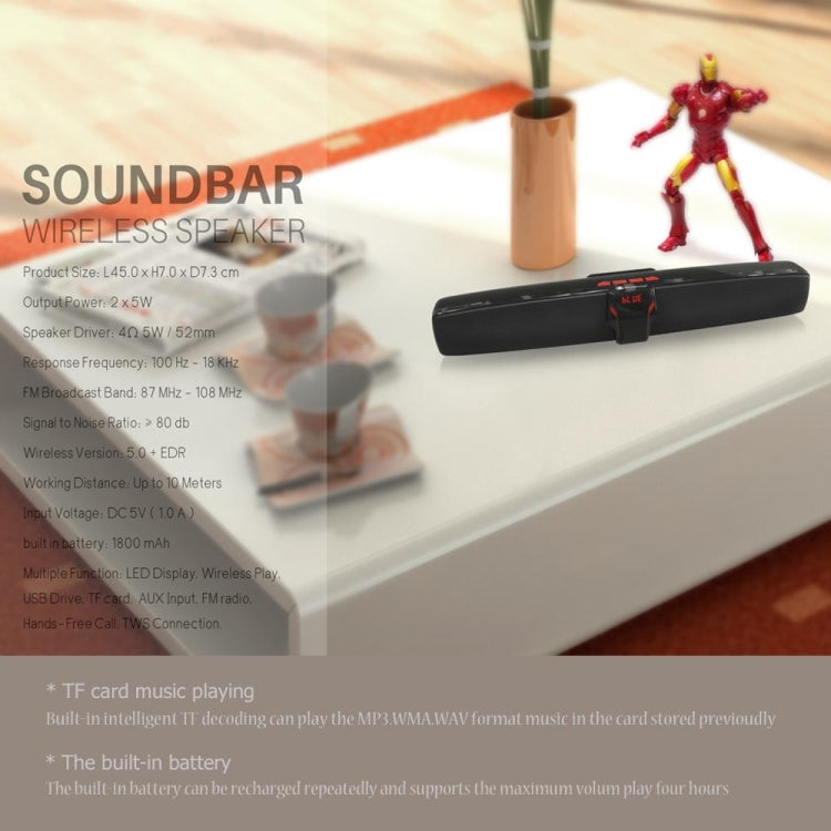 New Rixing NR7017 TWS Portable 10W Stereo Surround Soundbar Bluetooth Speaker with Microphone(Black) - Desktop Speaker by NewRixing | Online Shopping South Africa | PMC Jewellery | Buy Now Pay Later Mobicred