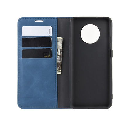 For OnePlus 7T Retro-skin Business Magnetic Suction Leather Case with Purse-Bracket-Chuck(Dark Blue) - OnePlus Cases by PMC Jewellery | Online Shopping South Africa | PMC Jewellery | Buy Now Pay Later Mobicred