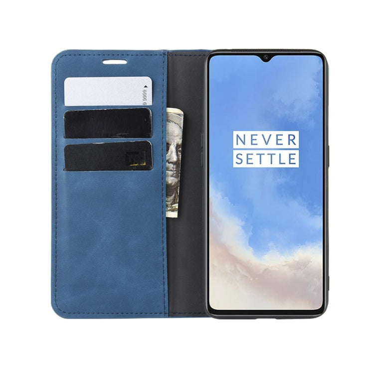 For OnePlus 7T Retro-skin Business Magnetic Suction Leather Case with Purse-Bracket-Chuck(Dark Blue) - OnePlus Cases by PMC Jewellery | Online Shopping South Africa | PMC Jewellery | Buy Now Pay Later Mobicred