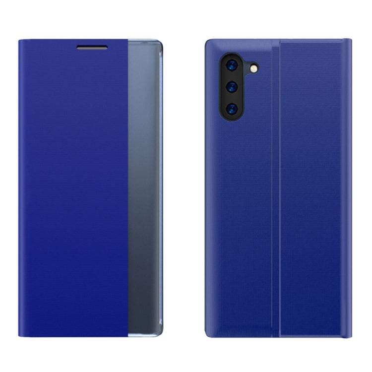 For Galaxy Note 10 Plain Texture Cloth Attraction Flip Holder Leather Phone Case(Blue) - Galaxy Phone Cases by PMC TechLife | Online Shopping South Africa | PMC TechLife