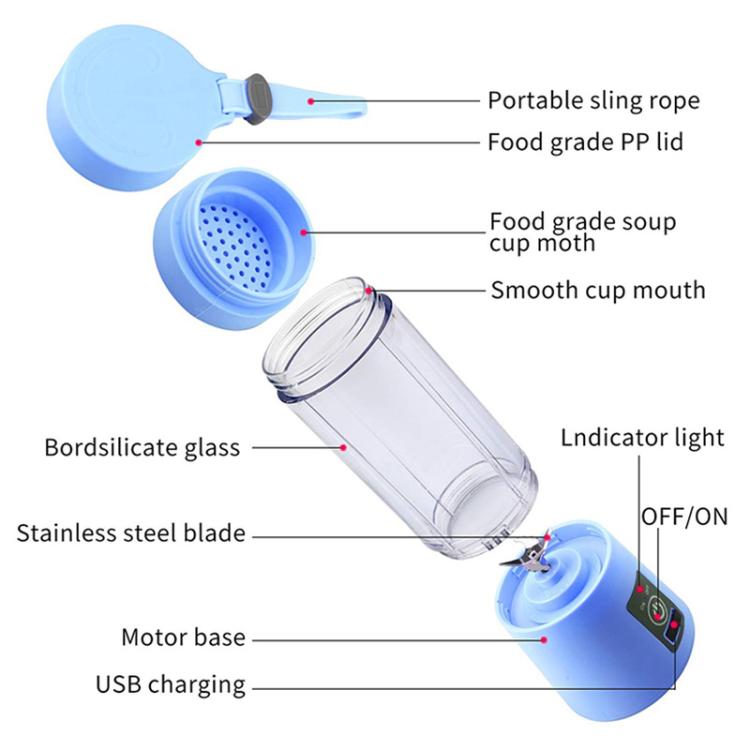 USB Rechargeable Electric Automatic Vegetable Fruit Citrus Orange Juice Maker Cup Mixer Bottle (380ML)(4 Blades Blue) - free shipping - PMC TechLife - Order now!