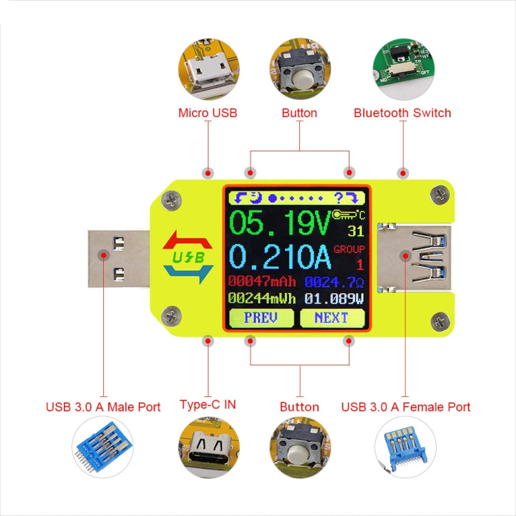 USB 3.0 Color Display Screen Tester Voltage-current Measurement Type-C Meter, Support Android APP, Model:UM34C with Bluetooth - Current & Voltage Tester by PMC Jewellery | Online Shopping South Africa | PMC Jewellery | Buy Now Pay Later Mobicred