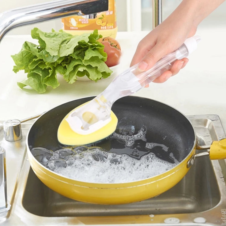 Kitchen Plastic Long Handle Cleaning Brush Automatic Adding Liquid Brush Removable Sponge Brush(With 2pcs Head) - Sponges, Cloths & Brushes by PMc TechLife | Online Shopping South Africa | PMc TechLife | Buy Now Pay Later Mobicred