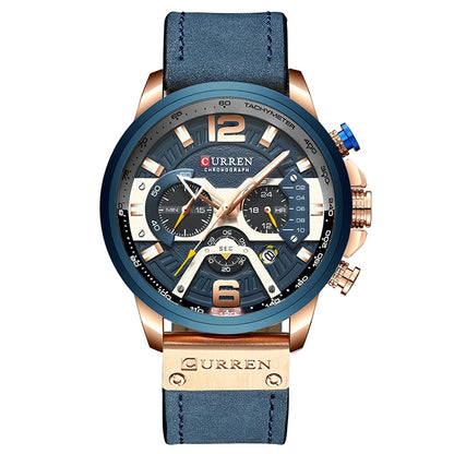 CURREN M8329 Casual Sport Leather Watch for Men(Rose blue) - Leather Strap Watches by CURREN | Online Shopping South Africa | PMC Jewellery | Buy Now Pay Later Mobicred