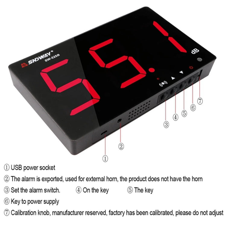 SNDWAY Wall-mounted 30~130dB Large Screen Digital Display Noise Decibel Monitoring Testers, Specification:SW525B with Storage + USB - Light & Sound Meter by SNDWAY | Online Shopping South Africa | PMC Jewellery | Buy Now Pay Later Mobicred