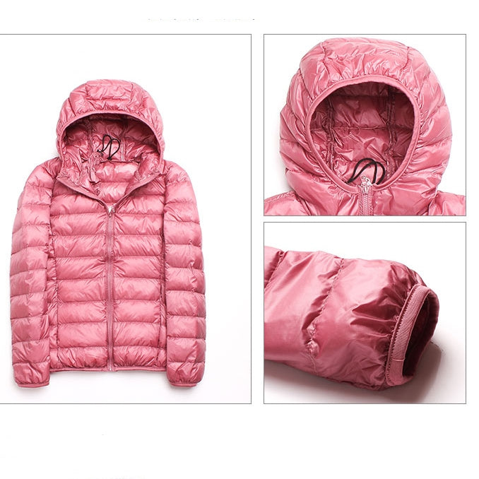 Casual Ultra Light White Duck Down Jacket Women Autumn Winter Warm Coat Hooded Parka, Size:M(Rose Red) - Down Jacket by PMC Jewellery | Online Shopping South Africa | PMC Jewellery