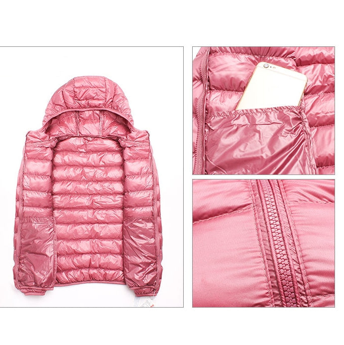 Casual Ultra Light White Duck Down Jacket Women Autumn Winter Warm Coat Hooded Parka, Size:M(Rose Red) - Down Jacket by PMC Jewellery | Online Shopping South Africa | PMC Jewellery