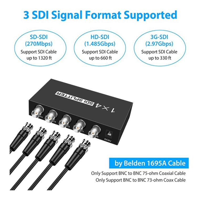 1 In 4 Out SD-SDI / HD-SDI / 3G-SDI Distribution Amplifier Video SDI Splitter(UK Plug) - Splitter by PMC Jewellery | Online Shopping South Africa | PMC Jewellery | Buy Now Pay Later Mobicred