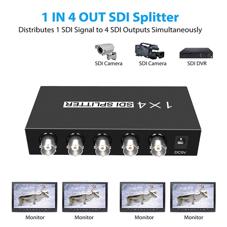 1 In 4 Out SD-SDI / HD-SDI / 3G-SDI Distribution Amplifier Video SDI Splitter(UK Plug) - Splitter by PMC Jewellery | Online Shopping South Africa | PMC Jewellery | Buy Now Pay Later Mobicred