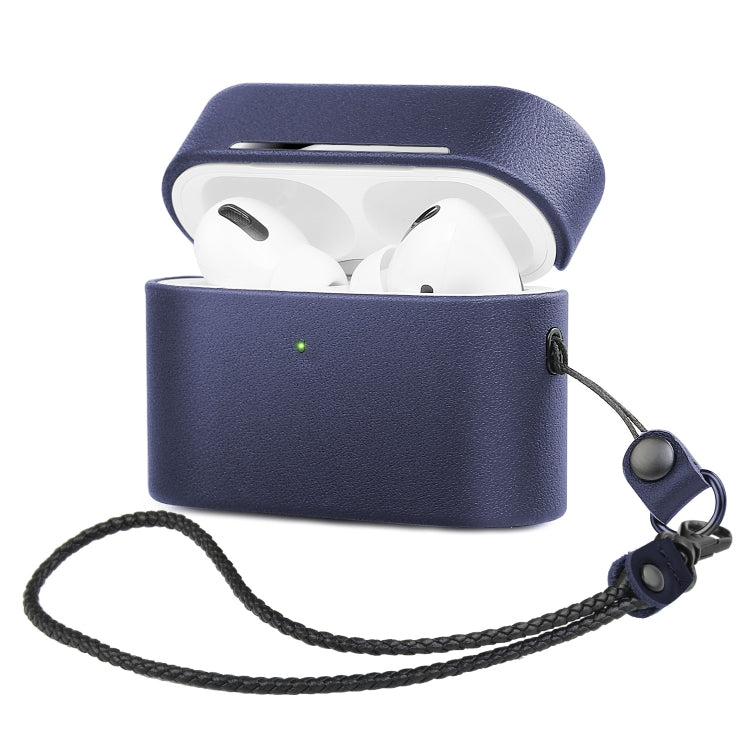 Wireless Earphone Protective Shell Leather Case Split Storage Box For Airpods Pro(Deep Blue) - For AirPods Pro by PMC Jewellery | Online Shopping South Africa | PMC Jewellery | Buy Now Pay Later Mobicred