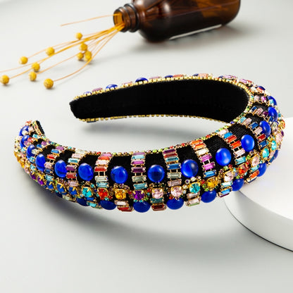 Thick Sponge Headband Retro Pressure Headband With Rhinestones(Sapphire) - Hoops by PMC Jewellery | Online Shopping South Africa | PMC Jewellery