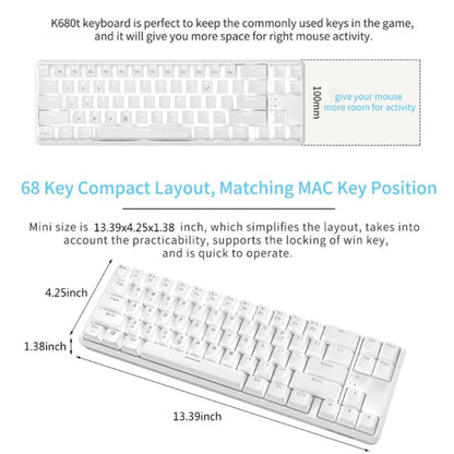 Ajazz K680T Mini USB Wired Dual-mode Charging 68-keys Laptop Bluetooth Mechanical Keyboard, Cable Length: 1.6m, Style:Tea Shaft(White) - Wired Keyboard by Ajazz | Online Shopping South Africa | PMC Jewellery | Buy Now Pay Later Mobicred