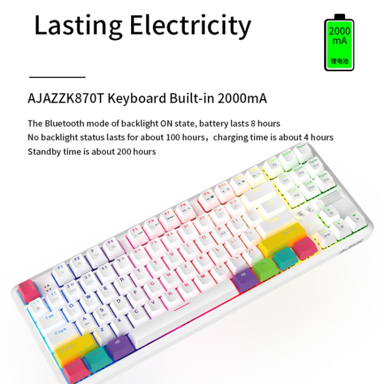 Ajazz K870T 87-keys Wired Bluetooth + Type-C Rechargeable Mechanical Keyboard  Mini RGB Backlit Keyboard, Cable Length: 1.6m(Red Shaft) - Wired Keyboard by Ajazz | Online Shopping South Africa | PMC Jewellery | Buy Now Pay Later Mobicred