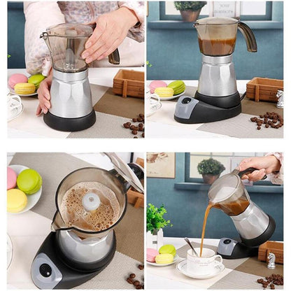 3 to 6 Cup Aluminium Alloy Electric Moka Coffee Pot Percolator EU Plug - Coffee Tools by PMC Jewellery | Online Shopping South Africa | PMC Jewellery