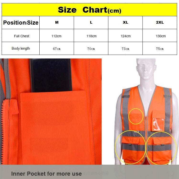 Multi-pockets Safety Vest Reflective Workwear Clothing, Size:XXL-Chest 130cm(Orange) - Reflective Safety Clothing by PMC Jewellery | Online Shopping South Africa | PMC Jewellery | Buy Now Pay Later Mobicred