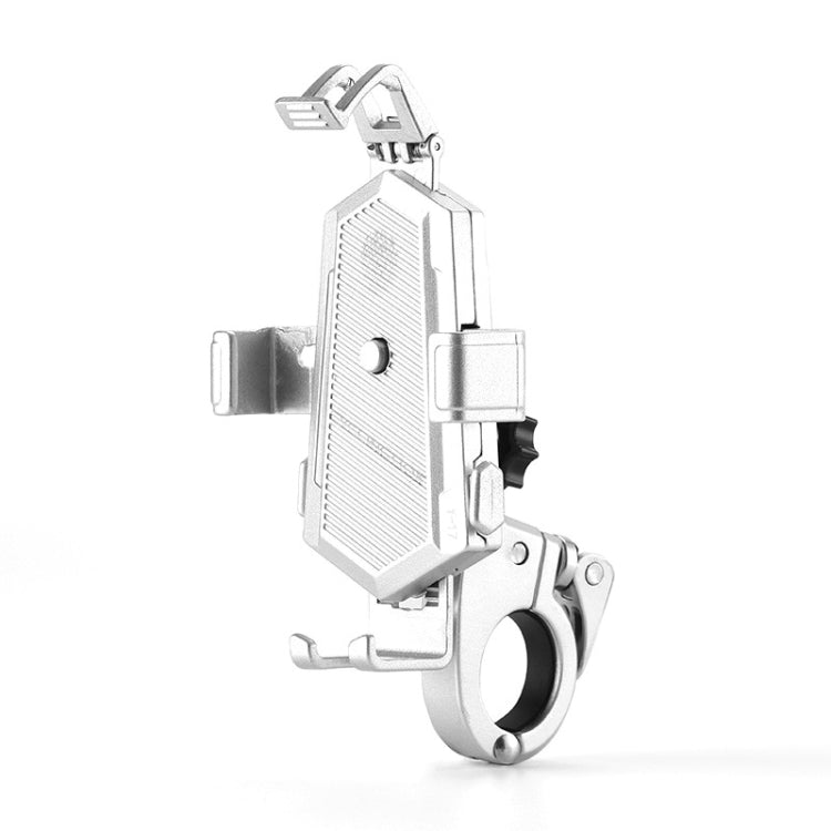 Bicycle Mobile Phone Holder Can Rotate And Adjust Fixed Aluminum Alloy Bracket Automatic Grab Bracket, Style:Handlebar Installation(Silver) - Holders by PMC Jewellery | Online Shopping South Africa | PMC Jewellery | Buy Now Pay Later Mobicred