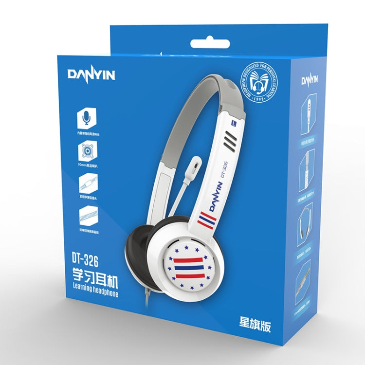 DANYIN DT326 Head-mounted Desktop Computer Children Learning Wire Headset with Microphone, Cable Length:1.8m, Style:Star Flag(White) - Multimedia Headset by Danyin | Online Shopping South Africa | PMC Jewellery | Buy Now Pay Later Mobicred