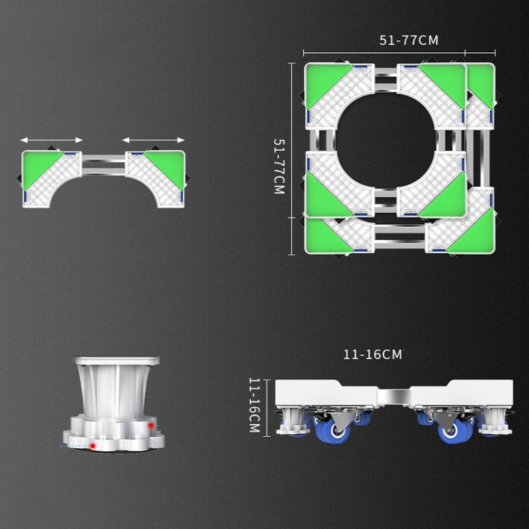 Double Tubes 4 Wheels + 4 Legs Adjustable Stainless Steel Refrigerator Bracket Washing Machine Base Bracket - free shipping - PMC TechLife - Order now!