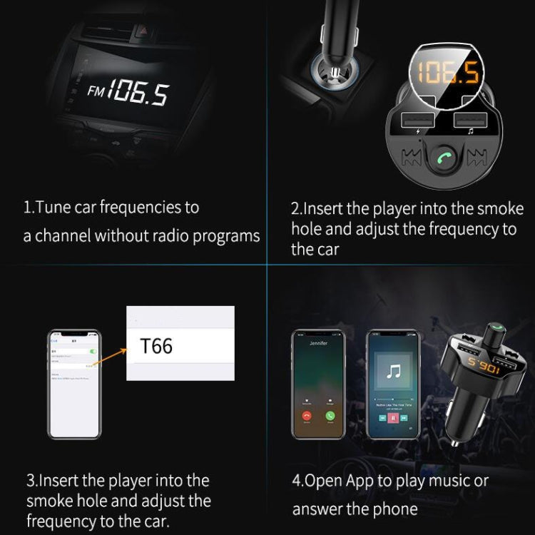 T66 Car Bluetooth Car Charger Cigarette Lighter MP3 Player Hands-Free Car FM Transmitter - Bluetooth Car Kits by PMC Jewellery | Online Shopping South Africa | PMC Jewellery | Buy Now Pay Later Mobicred