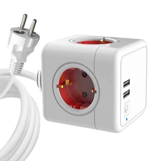 Creative Power Cube Socket Conversion Socket, EU Plug 1.5m Red+U+ Switch - Plug Adaptor by PMC Jewellery | Online Shopping South Africa | PMC Jewellery | Buy Now Pay Later Mobicred