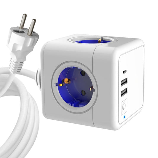 Creative Power Cube Socket Conversion Socket, EU Plug 1.5m Blue+U+Switch+C - Plug Adaptor by PMC Jewellery | Online Shopping South Africa | PMC Jewellery | Buy Now Pay Later Mobicred